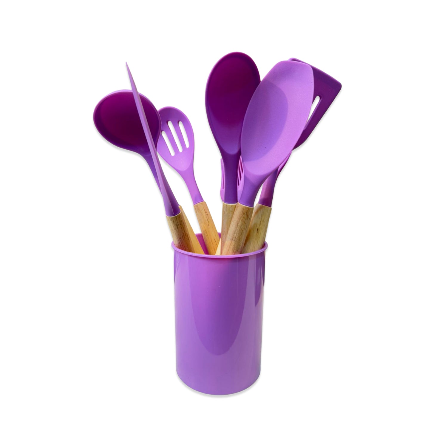 TALF Silicone Kitchen Utensils Spoon Spatula Cooking 10 Pcs Set, Wooden Handle, Non-Stick, BPA Free, Heat Resistant, Silicone Cookware Tools with Holder (Purple)