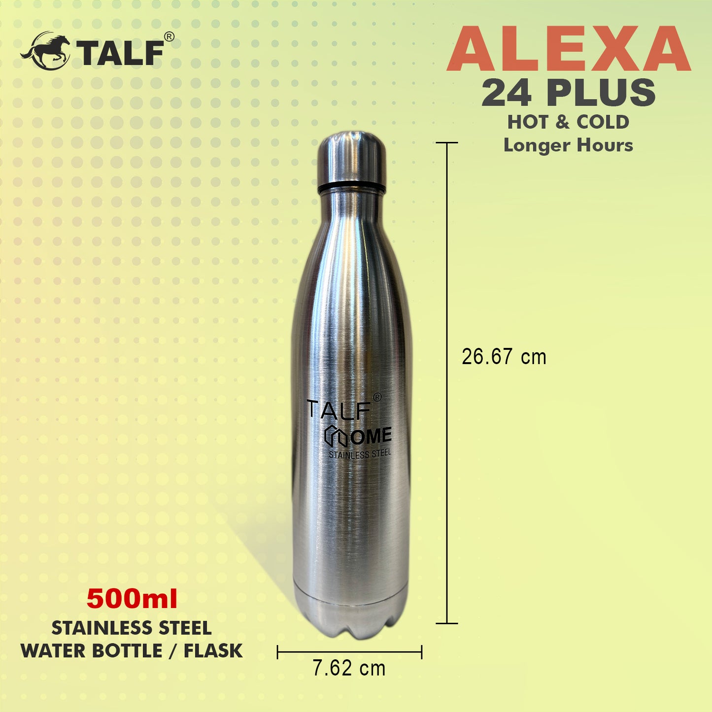 TALF Alexa 24 Plus Hot & Cold, 500ml Double-Wall Stainless Steel, (Thermosteel) Insulated Water Bottle, Leakproof, for Travel, Office, Trekking, Home