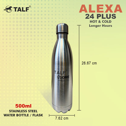 TALF Alexa 24 Plus Hot & Cold, 500ml Double-Wall Stainless Steel, (Thermosteel) Insulated Water Bottle, Leakproof, for Travel, Office, Trekking, Home