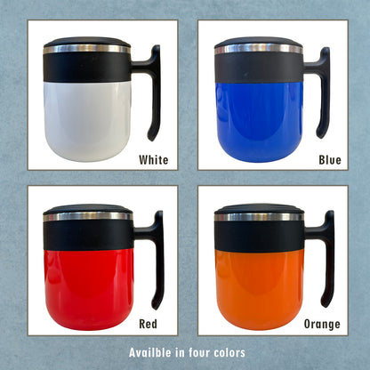 Vacuum Insulated Coffee Mug with Lid, Gift for Her Him, Leak Proof, Silicon Non Slip Pad, Cup for Coffee, Milk, Cocoa, Hot Chocolate