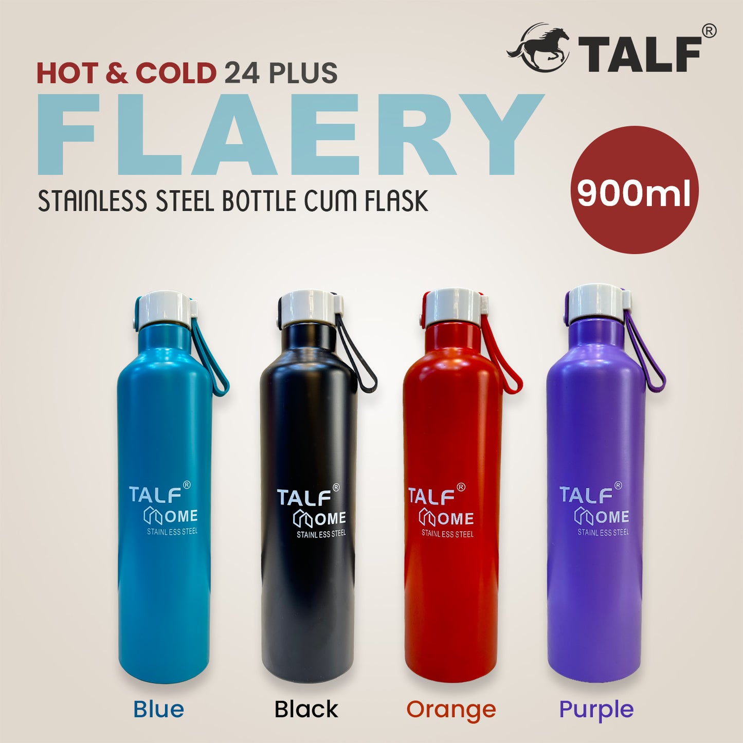 TALF FLAERY Hot & Cold 900ml Double-Wall Vacuum Insulated, Steel Water Bottle Cum Flask