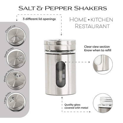 TALF Salt & Pepper Shaker Set - Airtight, Stainless Steel and Glass, Sea Salt, Oregano, Chilli Flakes Seasoning Sprinkler Dispenser