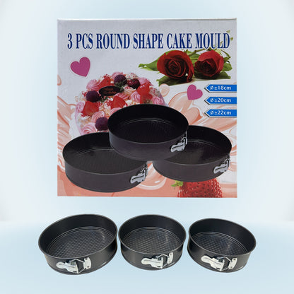 TALF Round Springform Cake Pan Set, 3 Piece Non-Stick Baking Molds, 18cm/20cm/22cm, Black