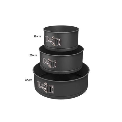 TALF Round Springform Cake Pan Set, 3 Piece Non-Stick Baking Molds, 18cm/20cm/22cm, Black