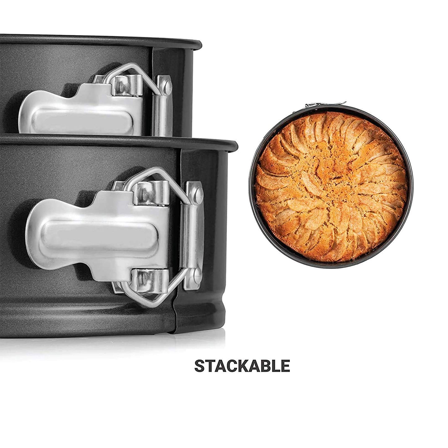 TALF Round Springform Cake Pan Set, 3 Piece Non-Stick Baking Molds, 18cm/20cm/22cm, Black