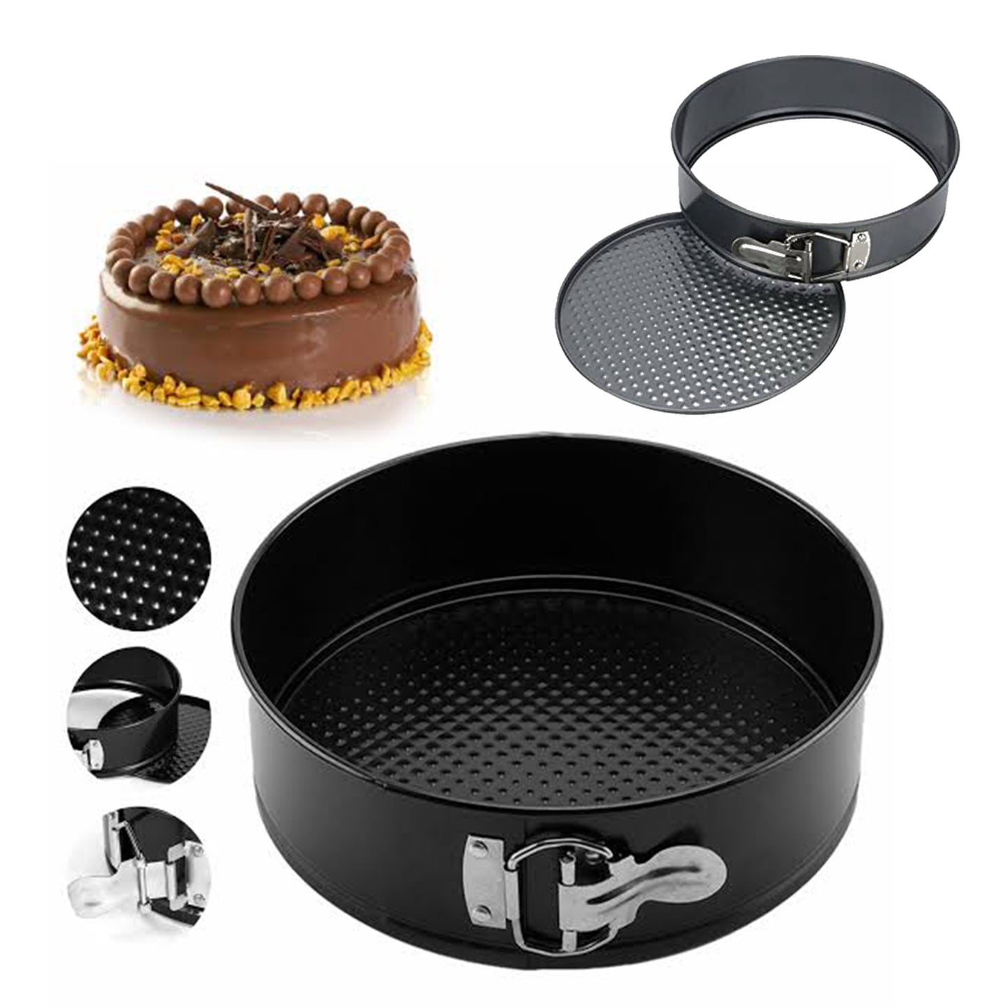 TALF Round Springform Cake Pan Set, 3 Piece Non-Stick Baking Molds, 18cm/20cm/22cm, Black